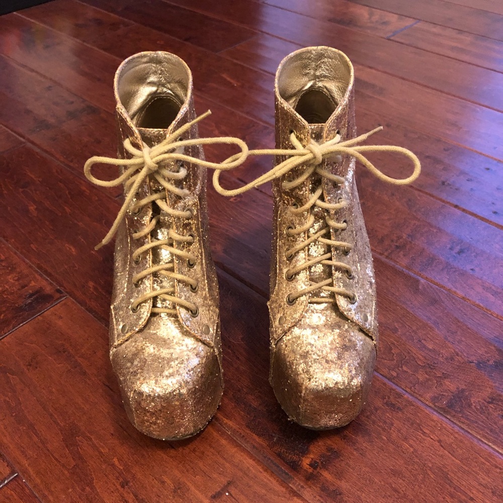 Jeffrey Campbell Lita Gold Glitter Booties Size 8